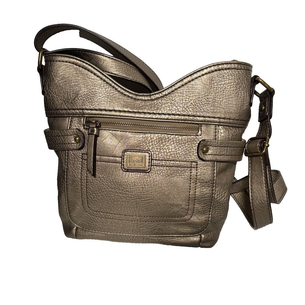 Born BOC Metallic Gold Pebbled Vegan Leather Crossbody Bag Purse Neutral Modern